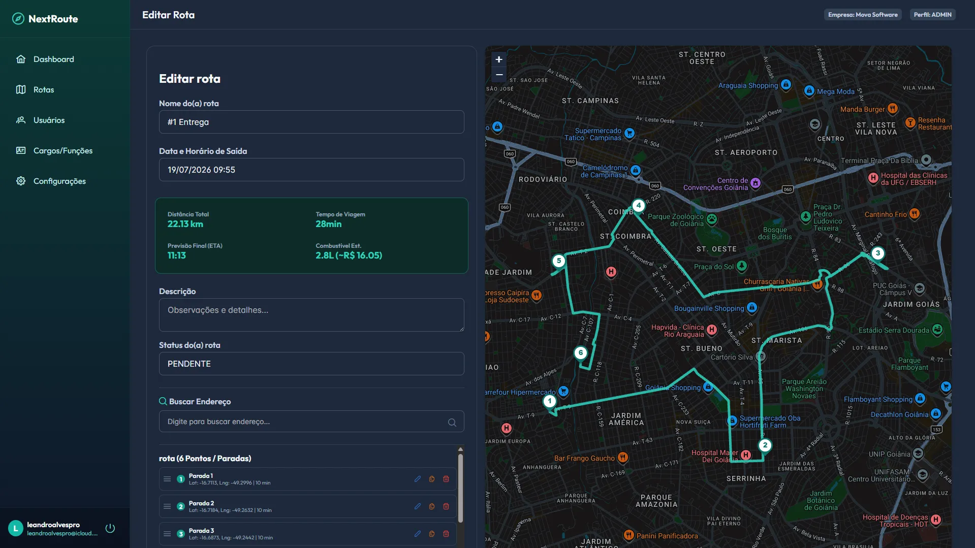 Interface do NextRoute